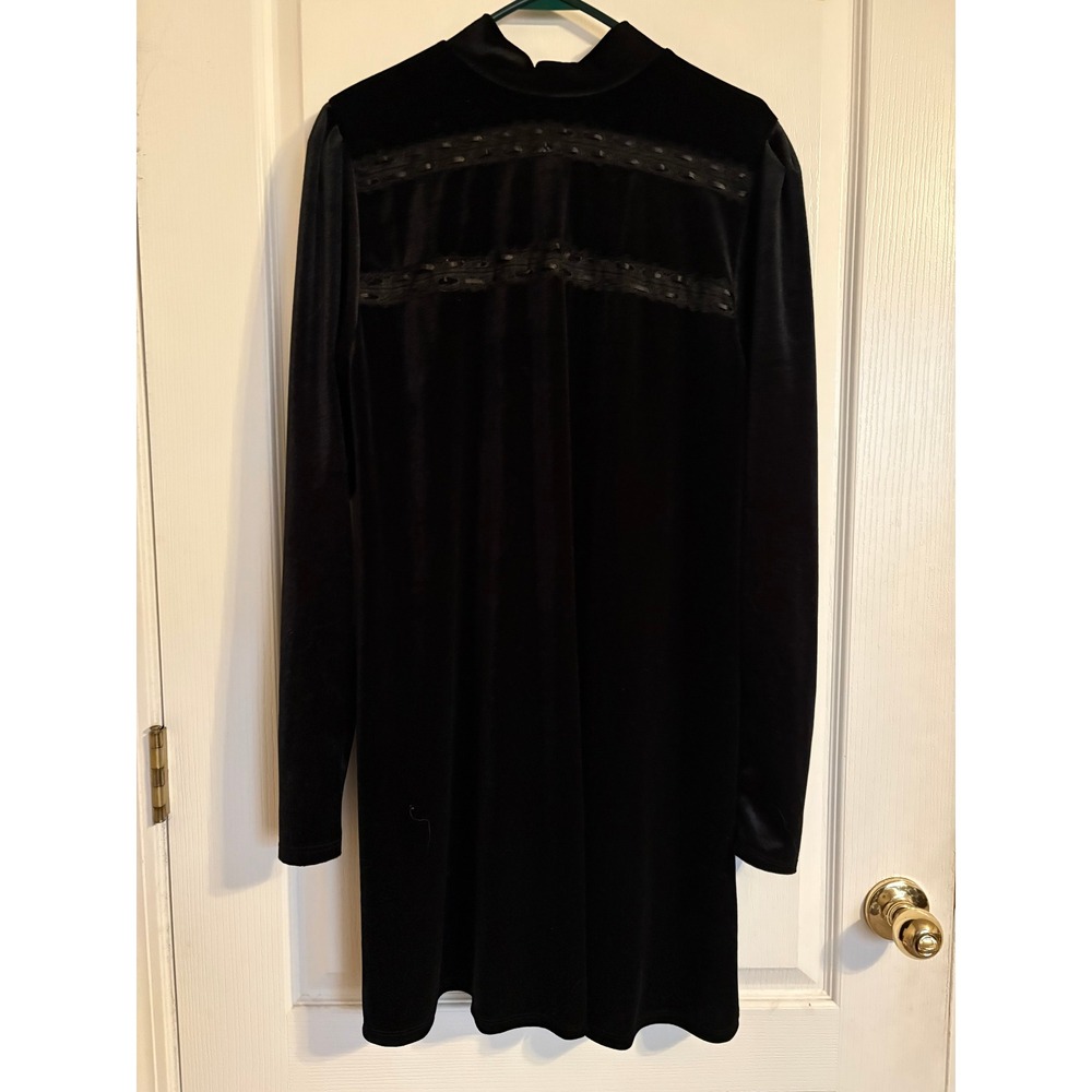 The Pretty Cult Black Velvet Lace Detail Mock Neck Mini Dress XL Gothic Goth‎